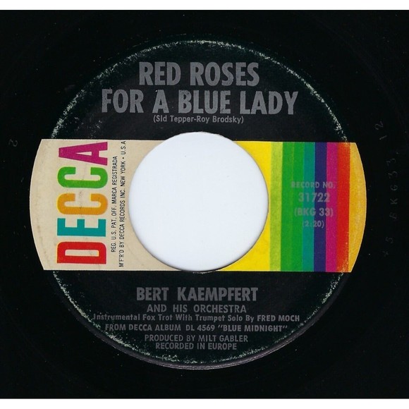 Bert Kaempfert 45 Red Roses For A Blue Lady / Lonely Nightingale on Decca VG+ - Picture 1 of 2